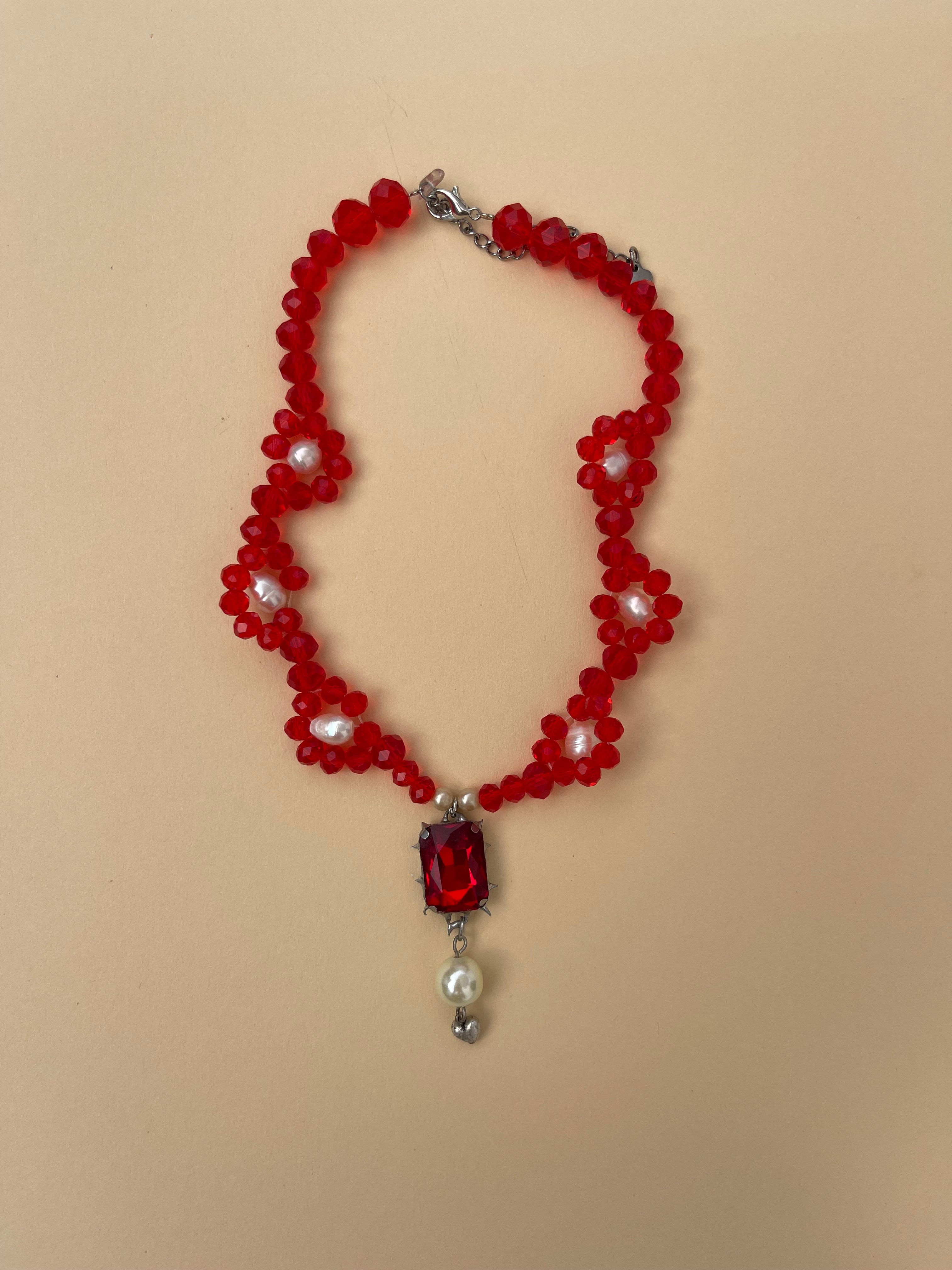 Red daisy chain with pearls