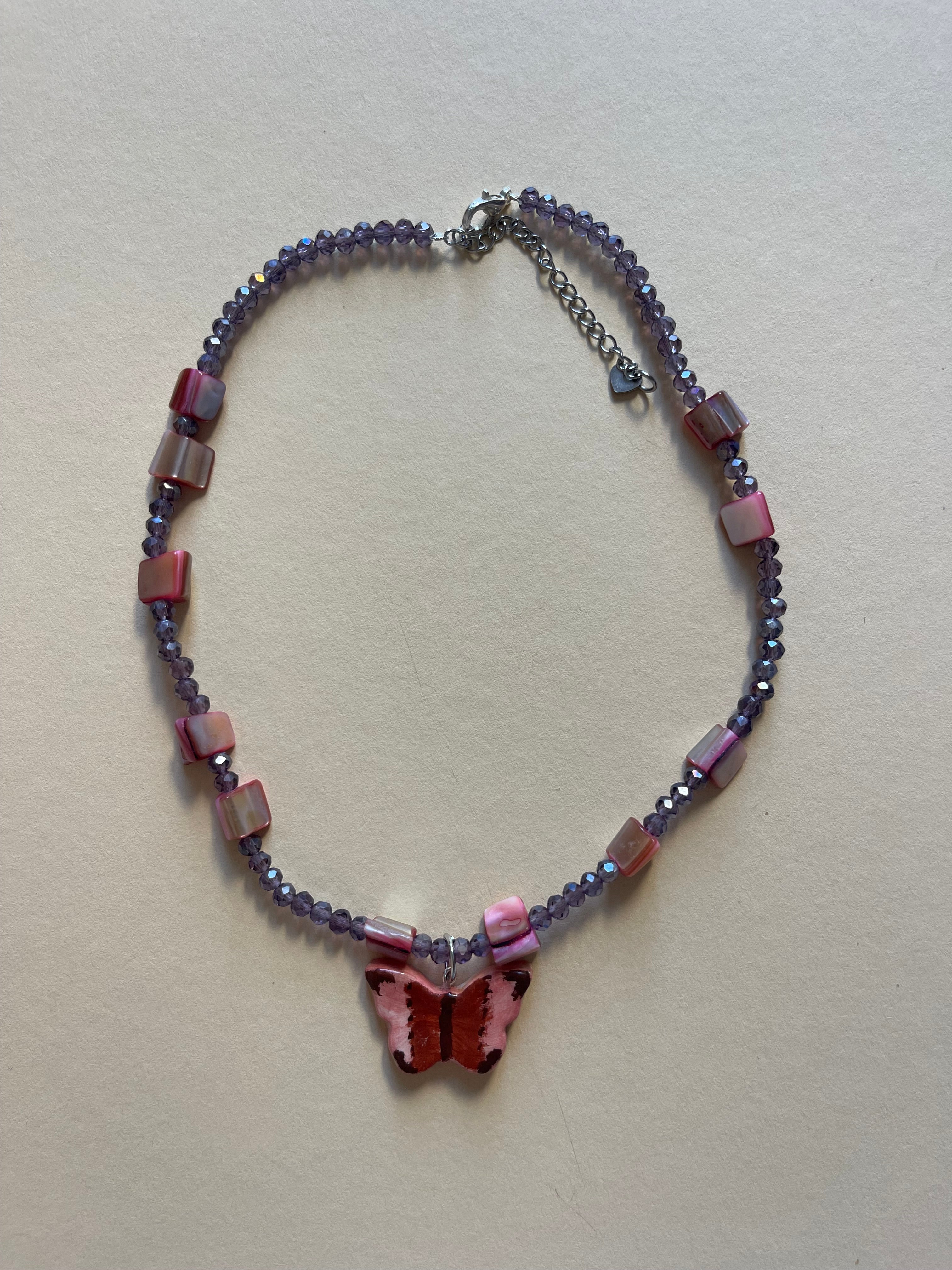 Pink and purple butterfly necklace