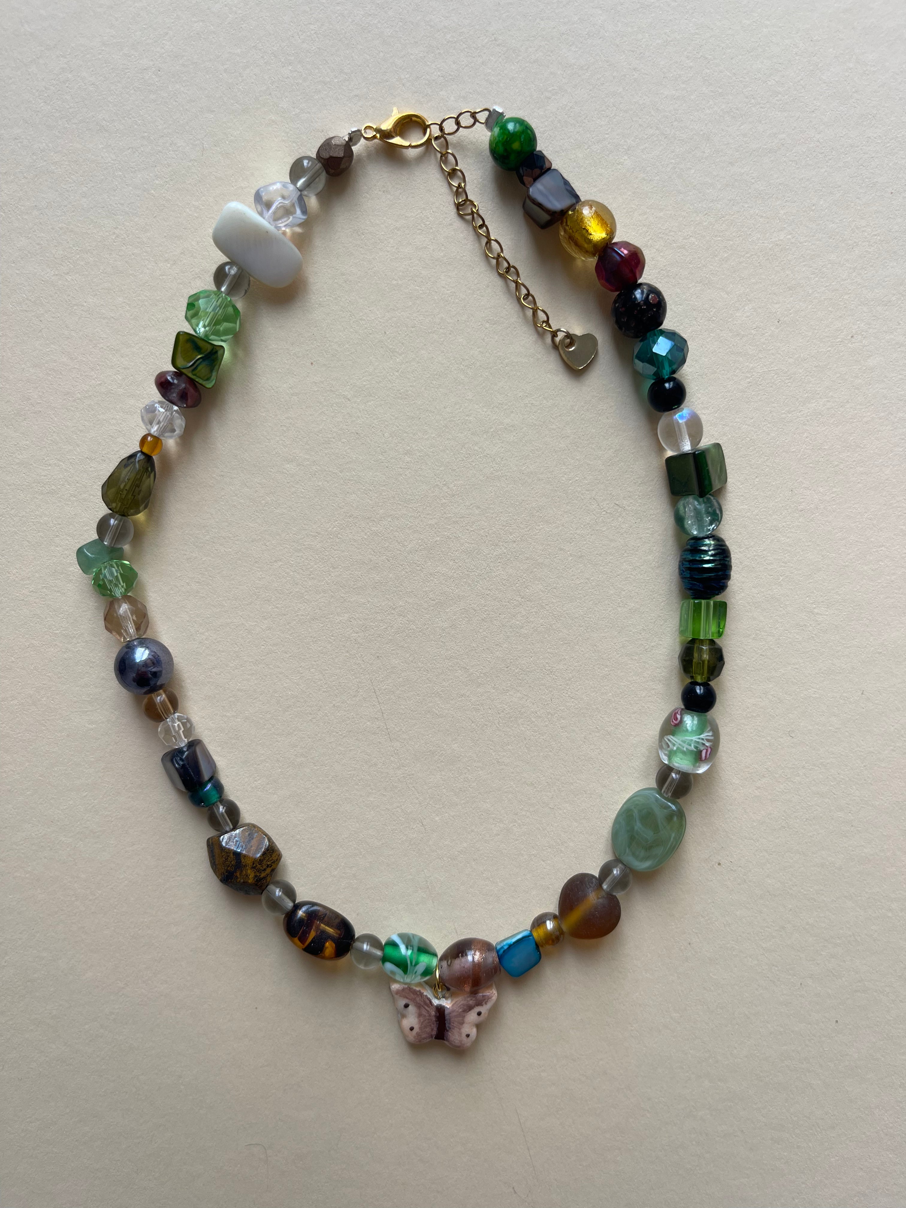 Green/tonal butterfly necklace