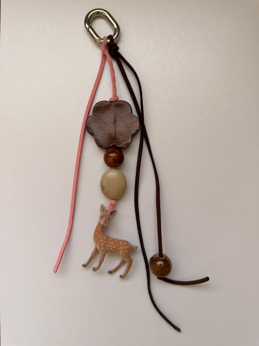 Bay pink and brown deer bag charm