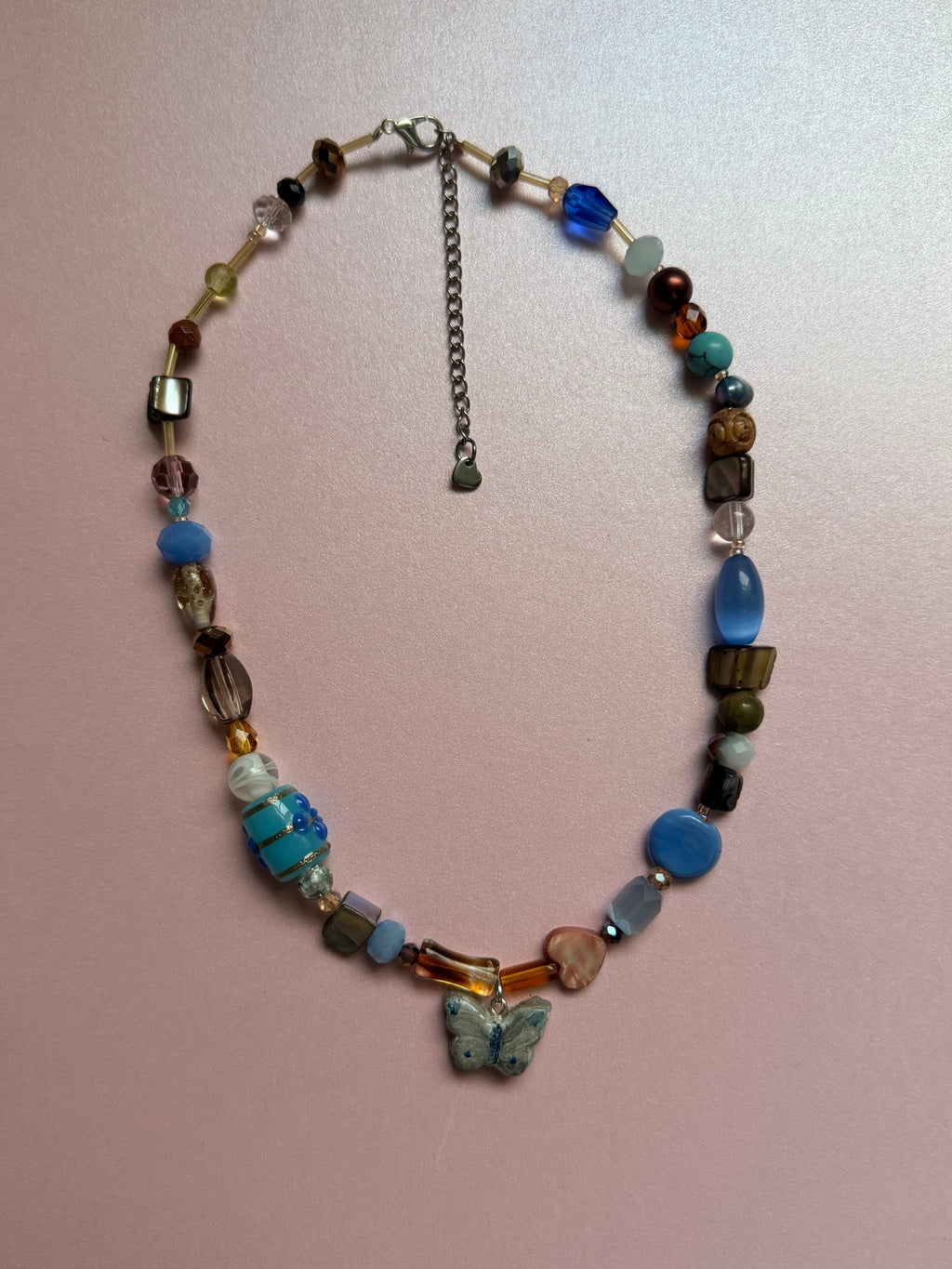 Blue/ neutral butterfly necklace