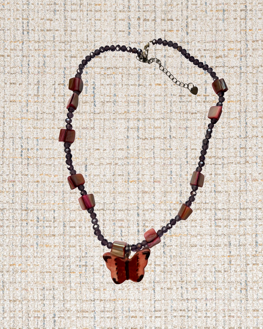 Pink and purple butterfly necklace