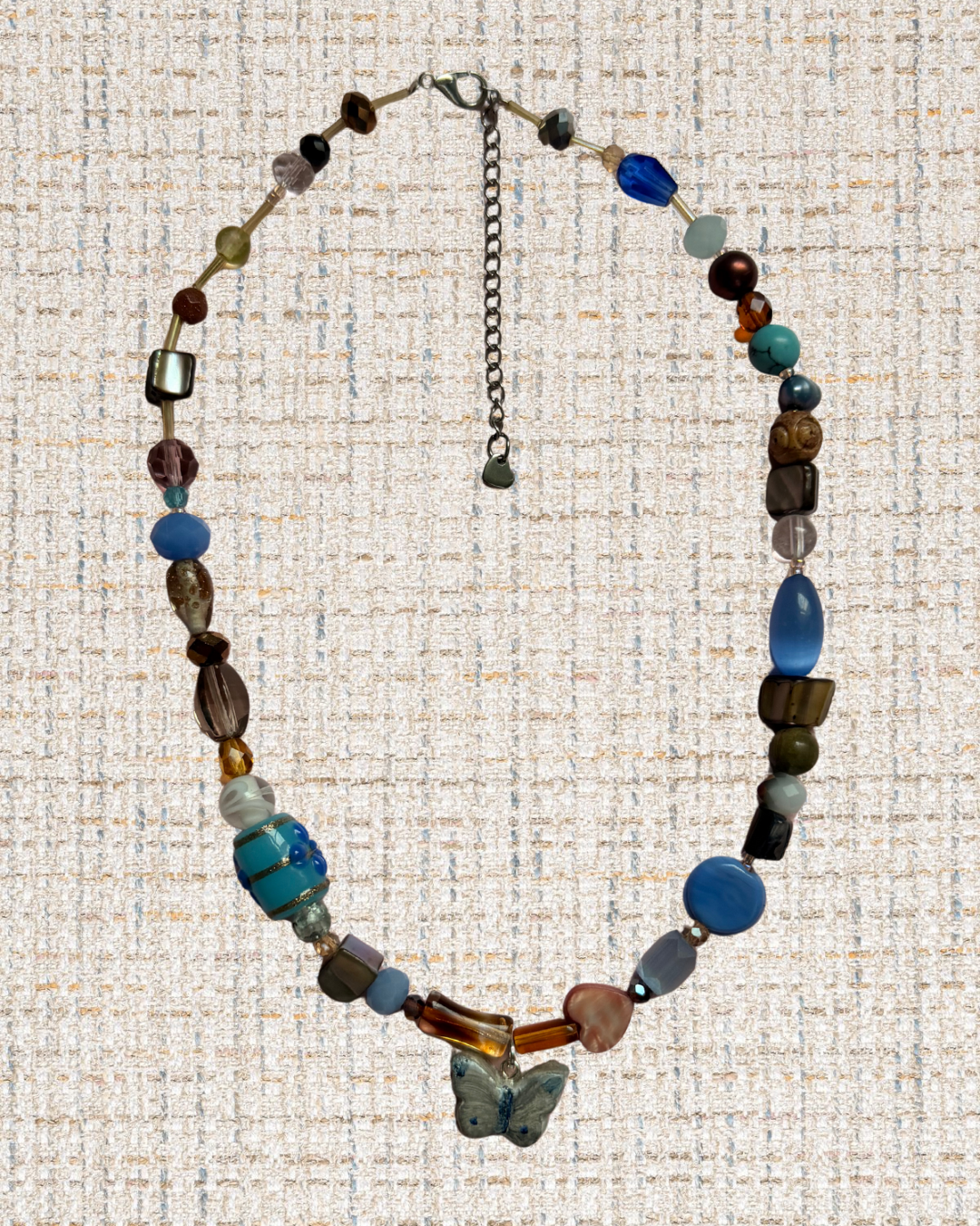 Blue/ neutral butterfly necklace