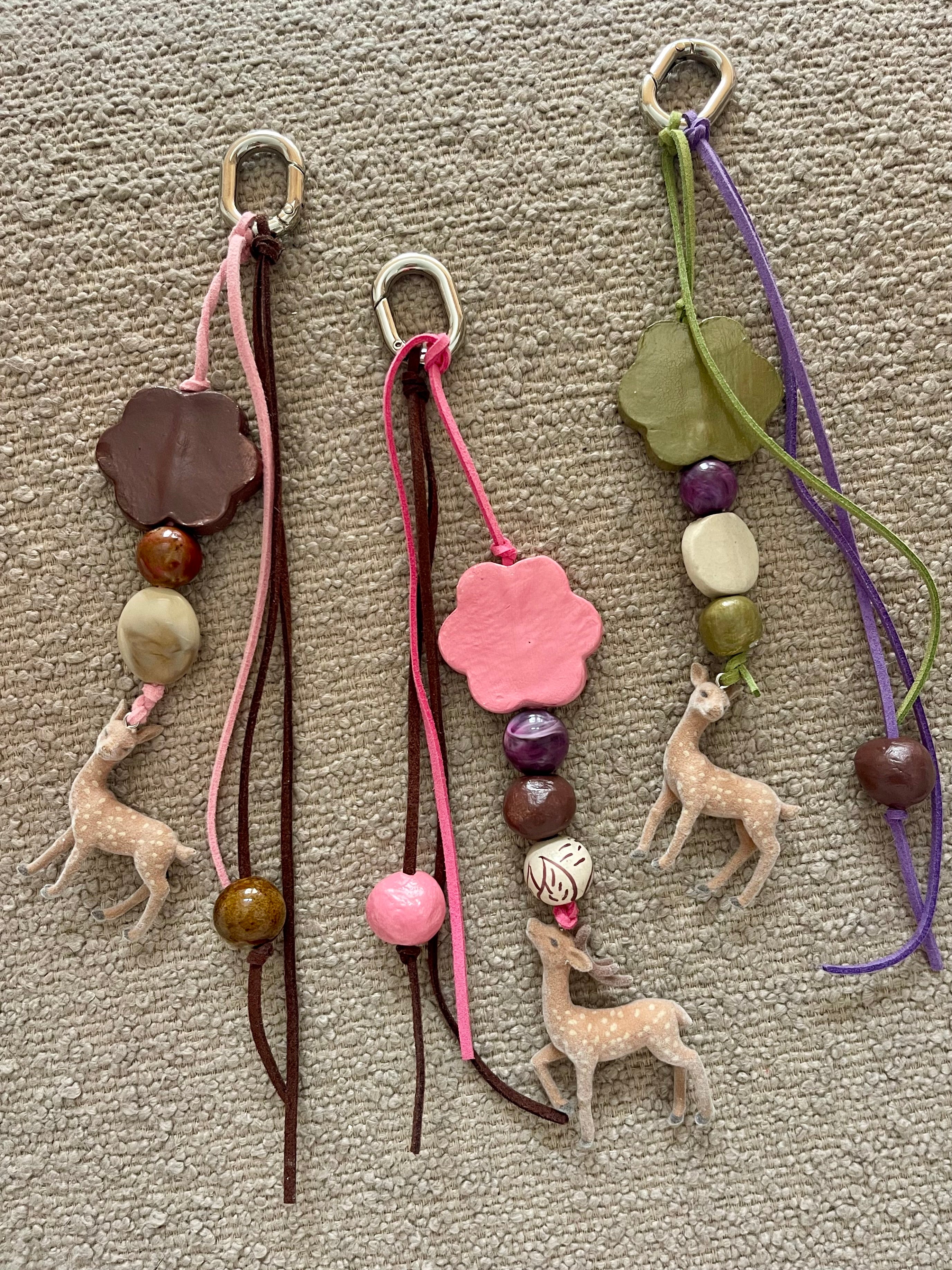 Purple and green deer bag charm