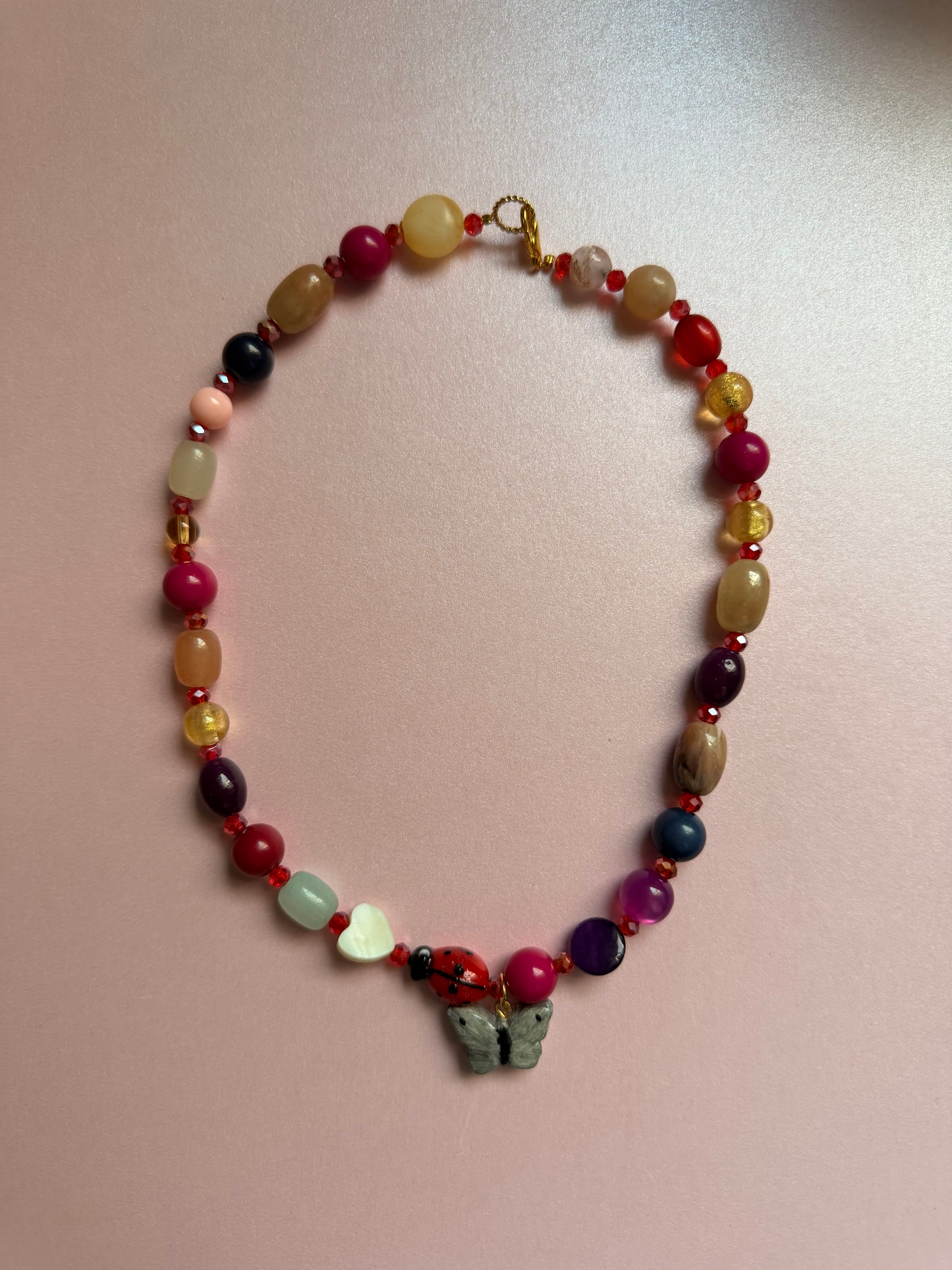 Butterfly necklace with ladybug