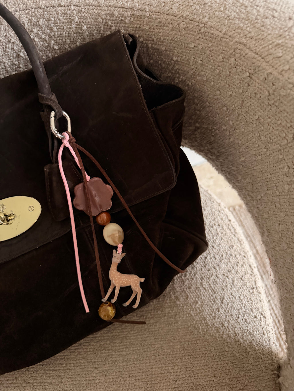 Bay pink and brown deer bag charm