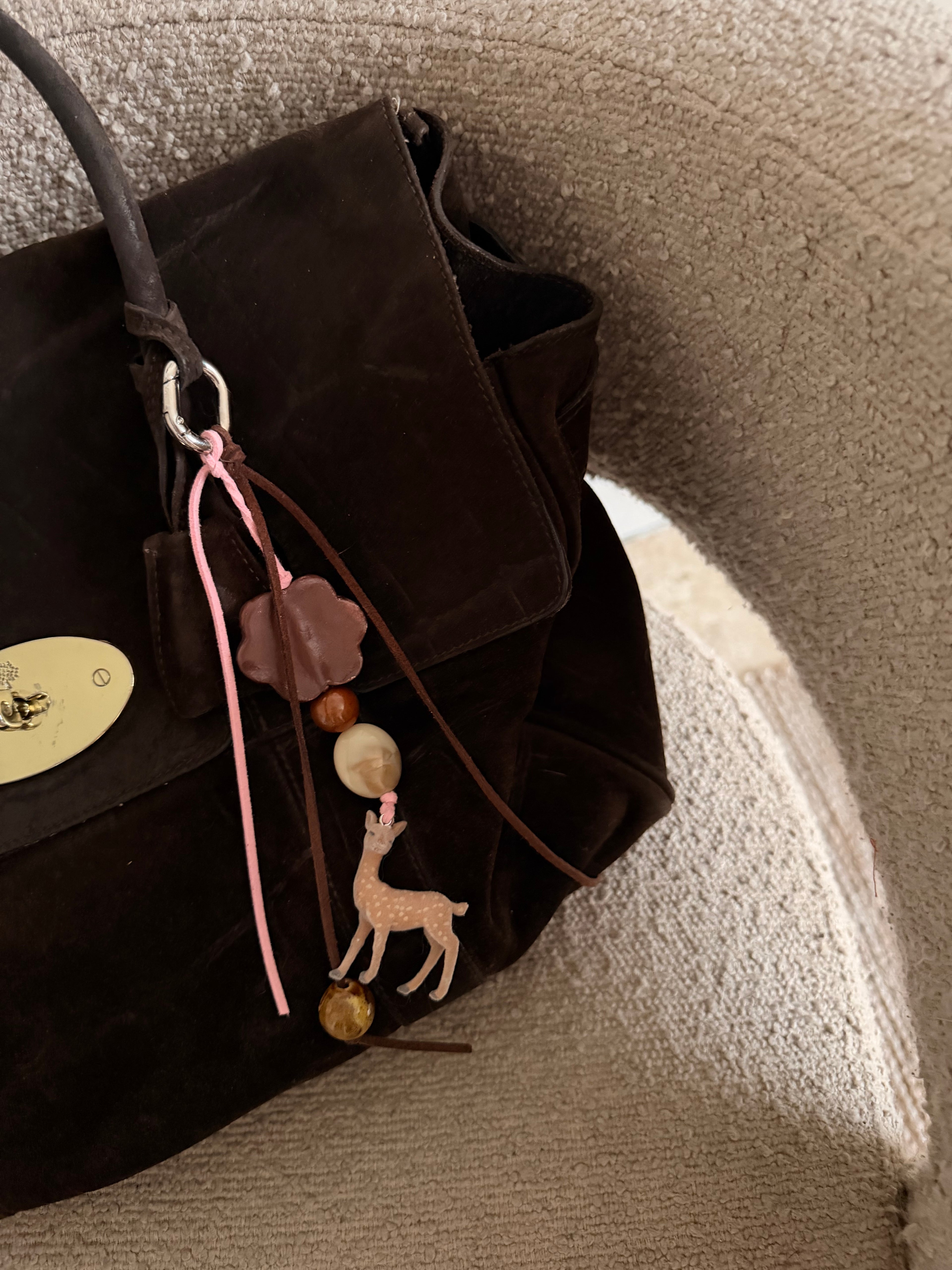 Bay pink and brown deer bag charm