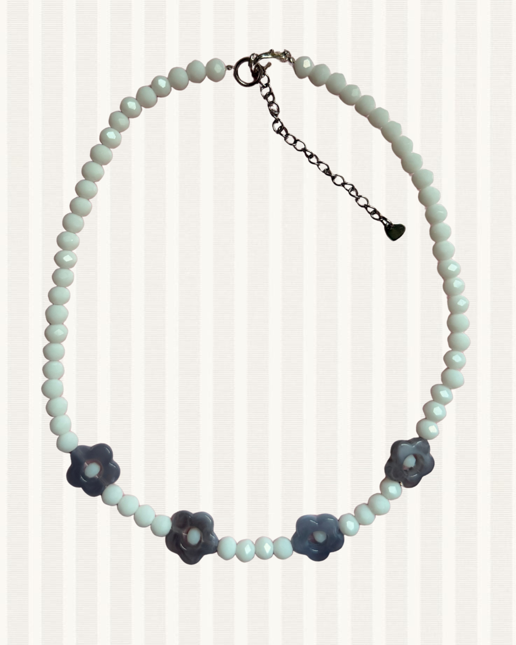 White and baby blue flower necklace
