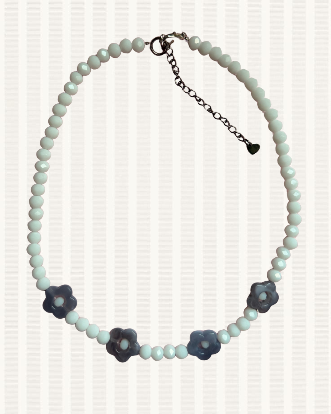 White and baby blue flower necklace