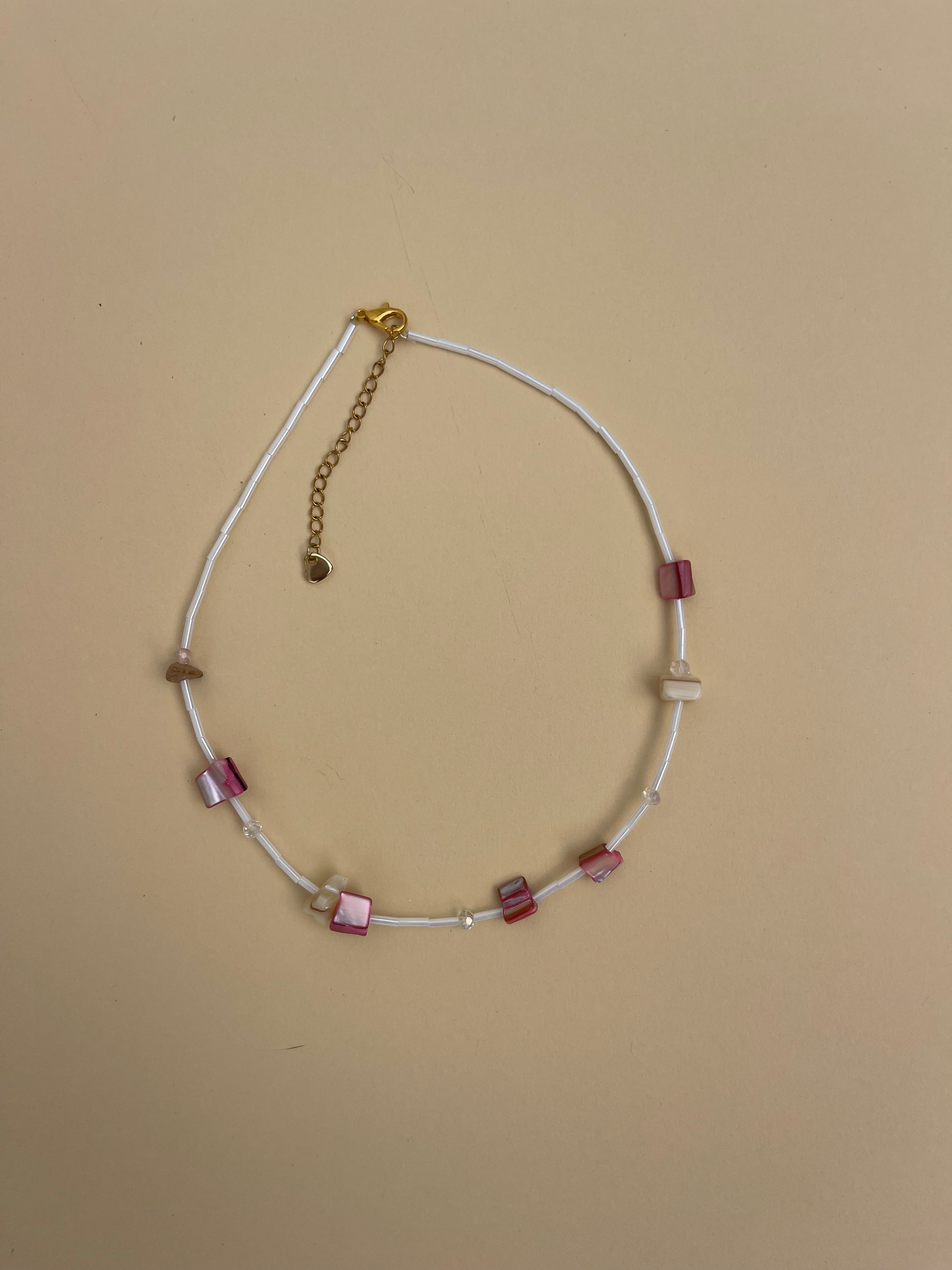 White and pink shell necklace