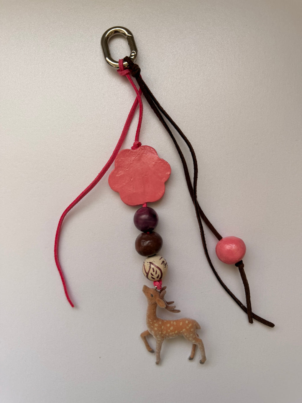 Pink and brown deer bag charm