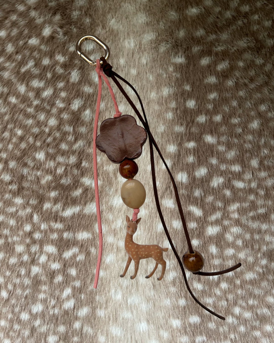 Bay pink and brown deer bag charm