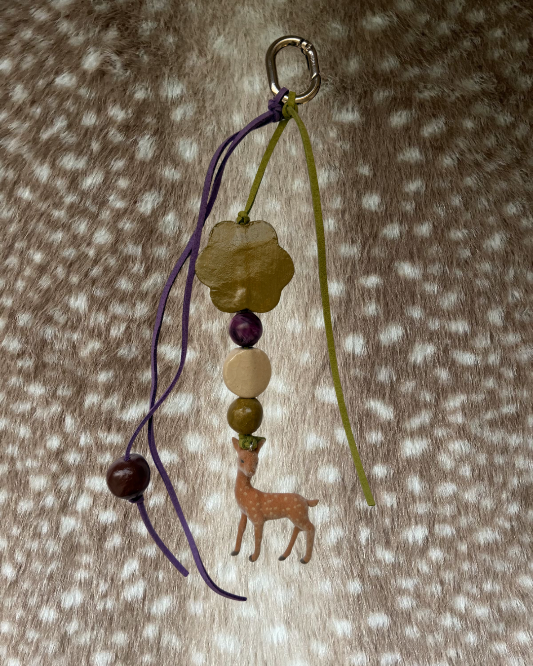 Purple and green deer bag charm
