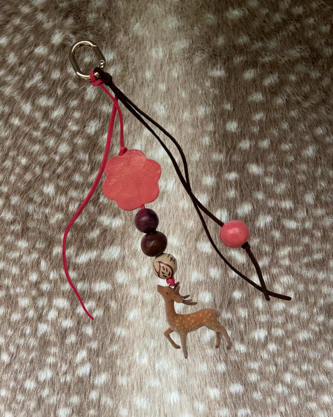 Pink and brown deer bag charm